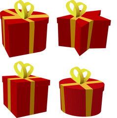 Heart, Star, square and round shaped vector gift boxes.