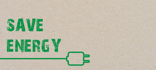 save energy with electrical plug icon on brown paper background