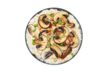 Risotto with mushrooms isolated on white background