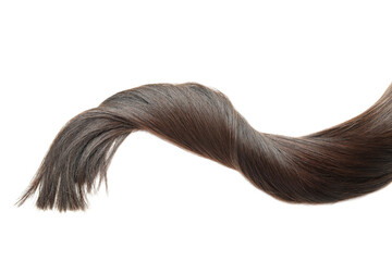 A lock of female hair on white background