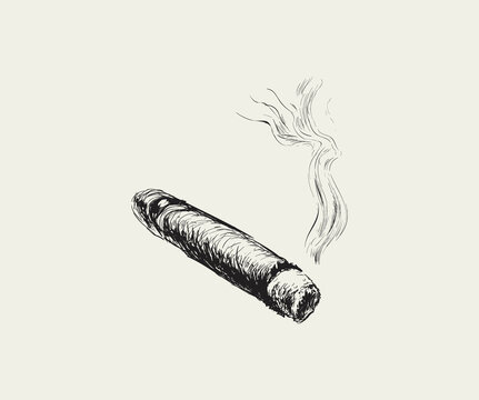 Smoking Cigar Hand Drawn Sketch Vector illustration.