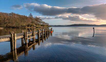 Last light at the Jetty in Sallochy Bay on Loch Lomond, Scotland