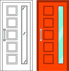 Illustration vector graphic of single door front view suitable for your home design and home poster design on architectural work