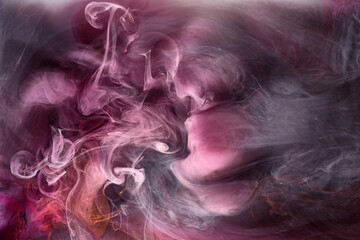 Pink smoke on black ink background, colorful fog, abstract swirling touch ocean sea, acrylic paint pigment underwater © amixstudio