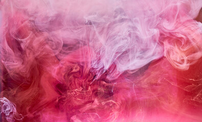 Pink smoke ink background, colorful fog, abstract swirling touch ocean sea, acrylic paint pigment underwater