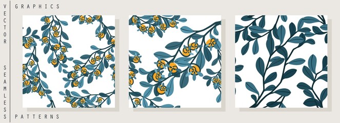 Seamless pattern. Stylized branches with tangerines. Simple and cheerful contemporary graphics. Vector template
