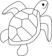 Line vector illustration, marine life, coloring book, sea turtle, animal, fish