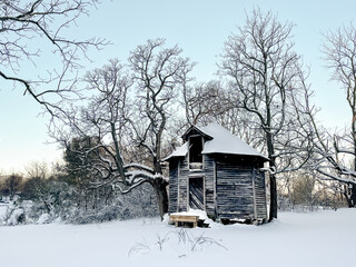 Corn crib in winter