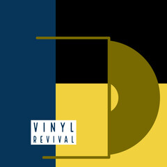 Vinyl revival logo,illustration,designed to resemble a vinyl album cover,with retro style & look