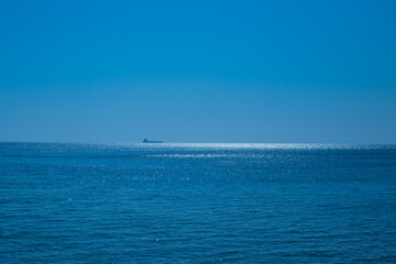 Seascape  in sunny summer day. Beautiful ocean landscape. Travel tourist scenery. Sea trip vacation...