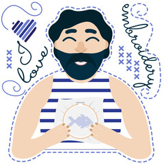 I like embroidery man hoop cross stitch handmade relax smile DIY hobby pastime happy fish © Anastasia