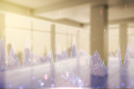 Multi exposure of creative statistics data hologram on empty modern office background, stats and analytics concept - Powered by Adobe