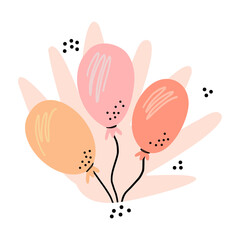 Illustration of a festive bunch of balloons. Simple cute style for kids. Wall sticker, card, invitation, party decoration.