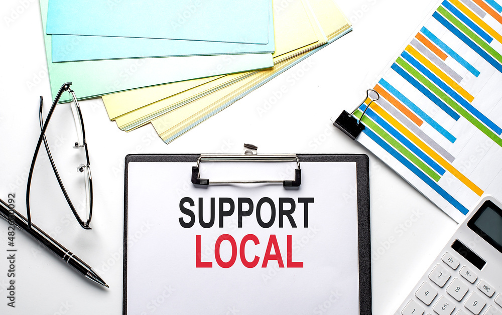 Poster support local text on paper sheet with chart,color paper and calculator