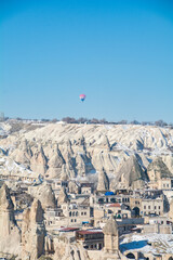 snowy mountain scenes from the town of cappadocia turkey