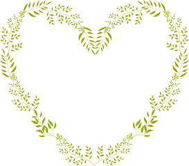 Flower wreath in the shape of a heart with green leaves. Design of an invitation card for holidays, a poster, a banner, a greeting card, a postcard.