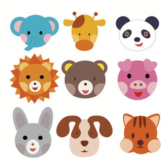 Cartoon cute face animals for baby card and invitation