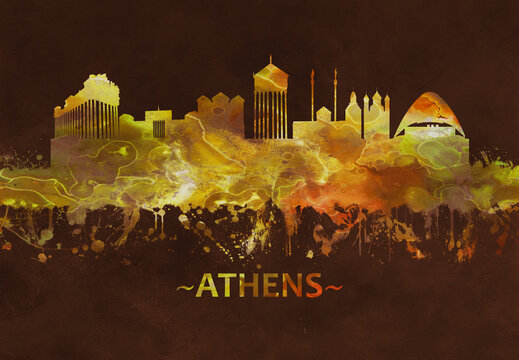 Athens Skyline Black and Gold