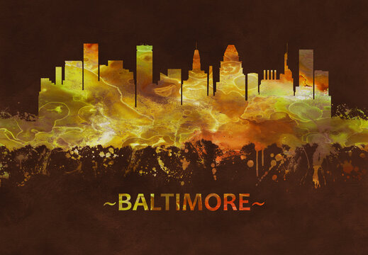 Baltimore Maryland skyline Black and Gold
