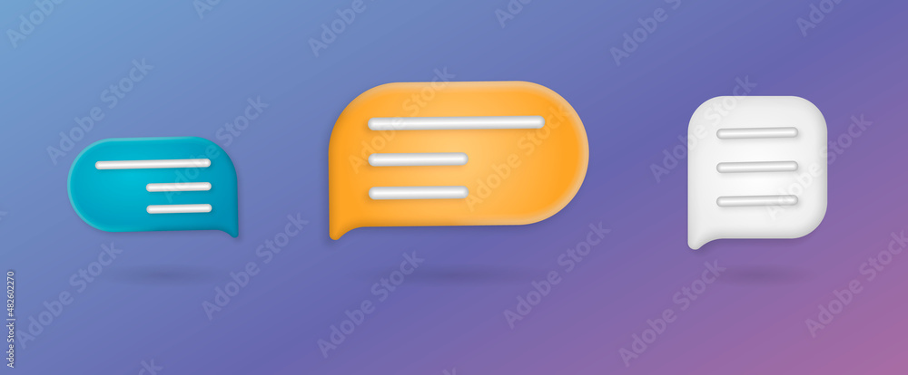 Poster 3d render vector icons for social media or website. 3d speech bubble icons.