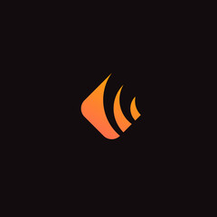 Fire icon, abstract logo template. Burning flame symbol, rhombus shape label. Isolated minimal silhouette style logotype design. Orange vector sign