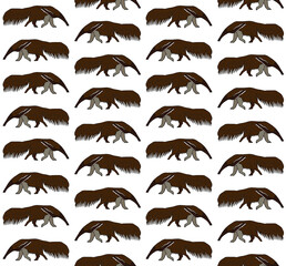 Vector seamless pattern of hand drawn doodle sketch colored anteater isolated on white background