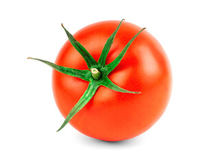 Ripe red tomato on a white isolated background.