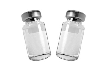 Coronavirus Covid-19 vaccine injection bottle  with silver cap , isolated on white background. closeup banner space for label. 3d rendering. 