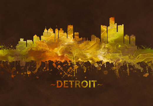 Detroit Michigan skyline Black and Gold
