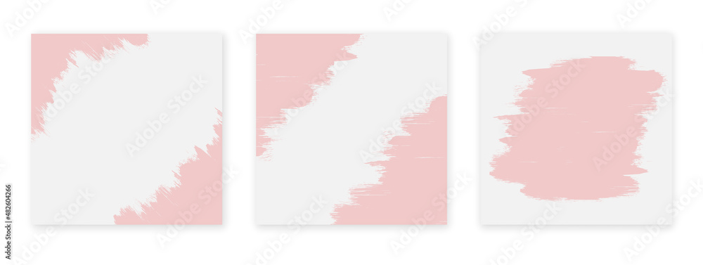 Poster Rose gold brush strokes with frame for text. Dirty artistic design elements with picture frame. Boxes for text. Gold rose splashes set for logo, banners, flyers, cards and other.