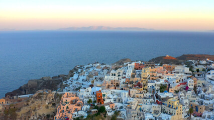 Santorini (Thira) is one of the Greek Cyclades in the Aegean Sea.
