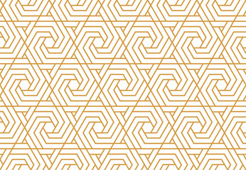 Abstract geometric pattern with stripes, lines. Seamless vector background. White and gold ornament. Simple lattice graphic design