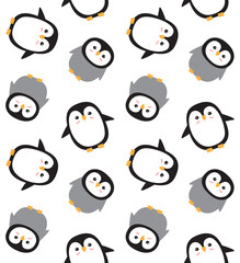 Vector seamless pattern of flat hand drawn penguin isolated on white background
