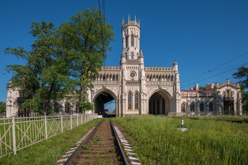 View of the New Peterhof railway station, built in 1857
