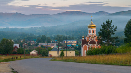 View of the Altai village in the early morning