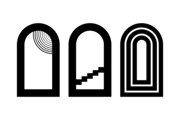 Set of boho-style arch elements for a logo or poster design. Isolated on white background.