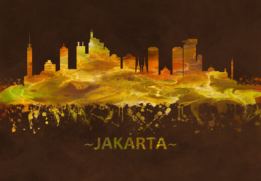 Jakarta Indonesia skyline Black and Gold