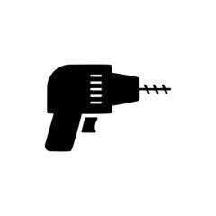 Construction Drill icon in black flat glyph, filled style isolated on white background