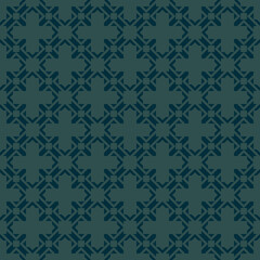 Vector ornamental seamless pattern. Elegant geometric ornament texture with carved grid, mesh, net, lattice. Abstract background. Ethnic motif. Teal color. Repeat design for decor, fabric, textile
