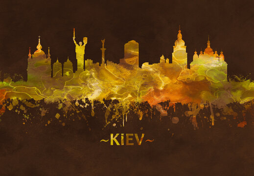 Kiev Ukraine skyline Black and Gold