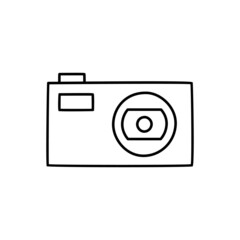 Pocket camera, Compact camera icon in black line style icon, style isolated on white background