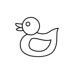 rubber duck, bathroom toy icon in black line style icon, style isolated on white background