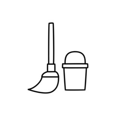 Mop and bucket icon in black line style icon, style isolated on white background