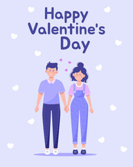 Couple in love holding hands with text. Happy valentines day card.