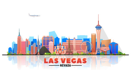 Las Vegas skyline with panorama in white background. Vector Illustration. Business travel and tourism concept with modern buildings. Image for banner or website. - obrazy, fototapety, plakaty
