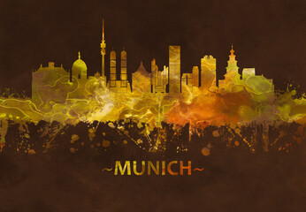 Munich Germany skyline Black and gold - obrazy, fototapety, plakaty