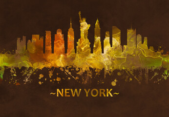 New York skyline Black and gold