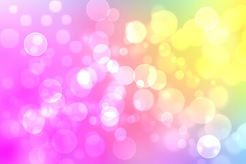 Abstract blurred fresh vivid spring summer light delicate pastel blue pink white yellow bokeh background texture with bright circular soft color lights. Beautiful backdrop illustration.