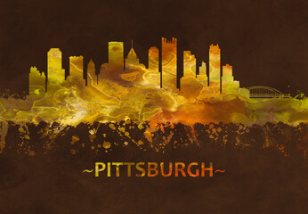 Pittsburgh Pennsylvania skyline Black and gold - obrazy, fototapety, plakaty