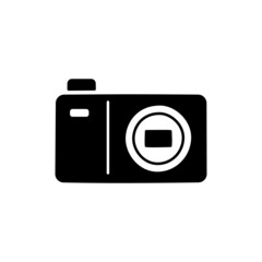 Pocket camera, Compact camera icon in black flat glyph, filled style isolated on white background